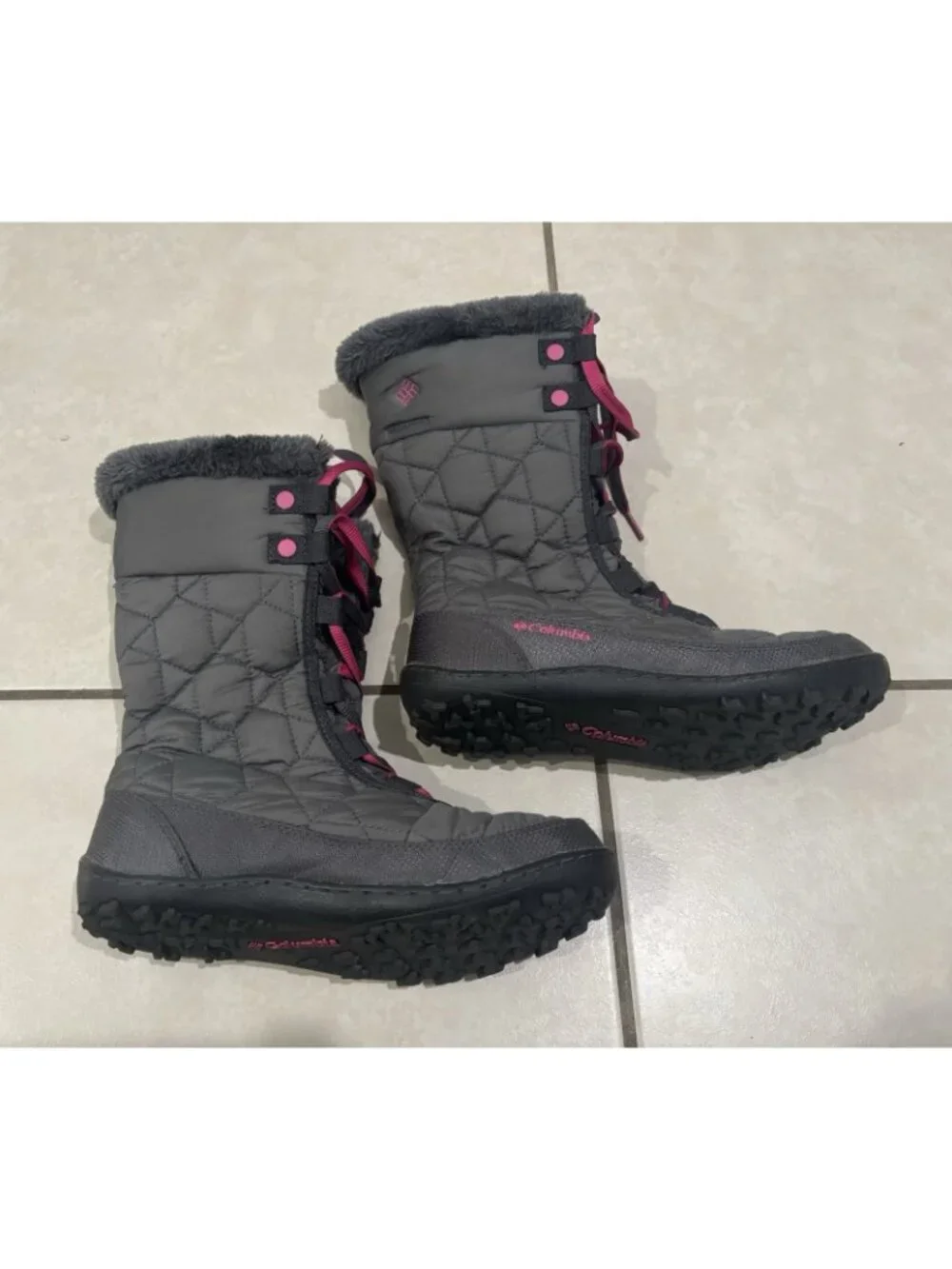 Columbia Minx Mid II Snow Boots Girls Gray/Pink  Insulated Waterproof Size US 5
